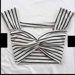 Women's Vacation Knitted Striped Twist Front Sweetheart neck